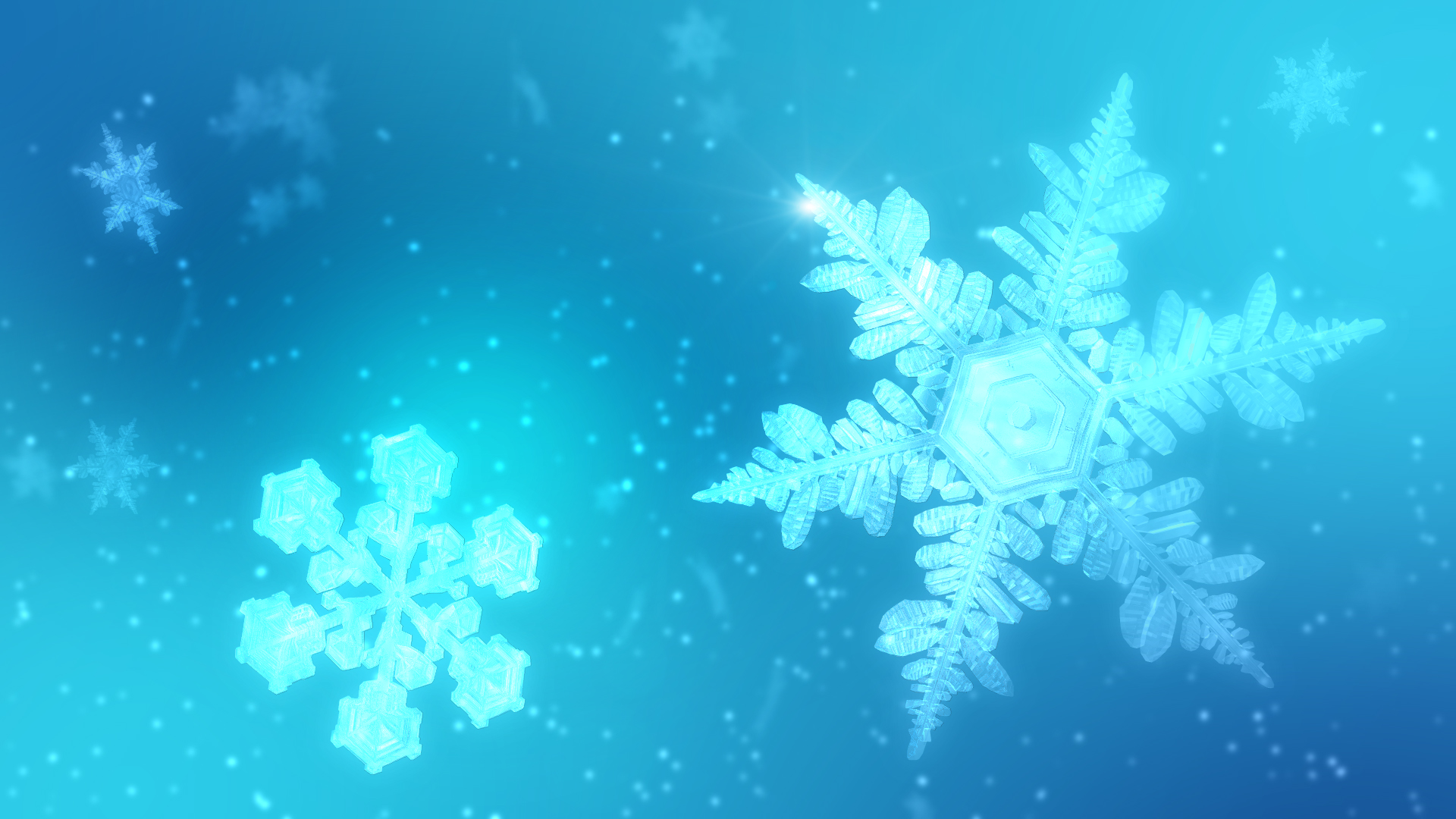 Bright cyan snowflakes on a blue background with text Exceptional Holiday Connections, Designed. Directed. Delivered.